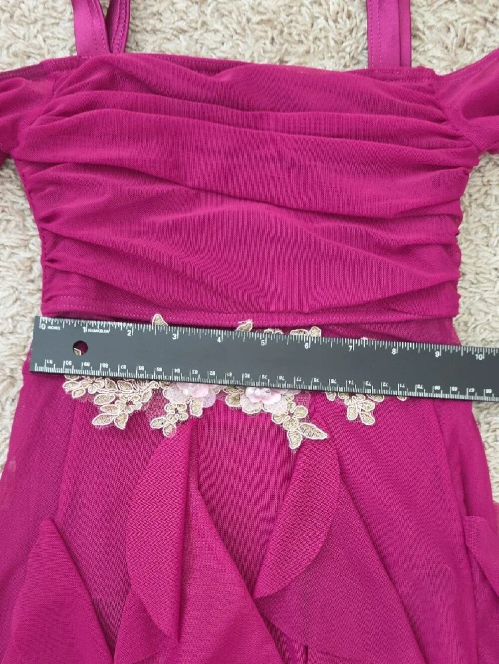 Weissman Fuchsia Layered Dance Dress with Floral Applique